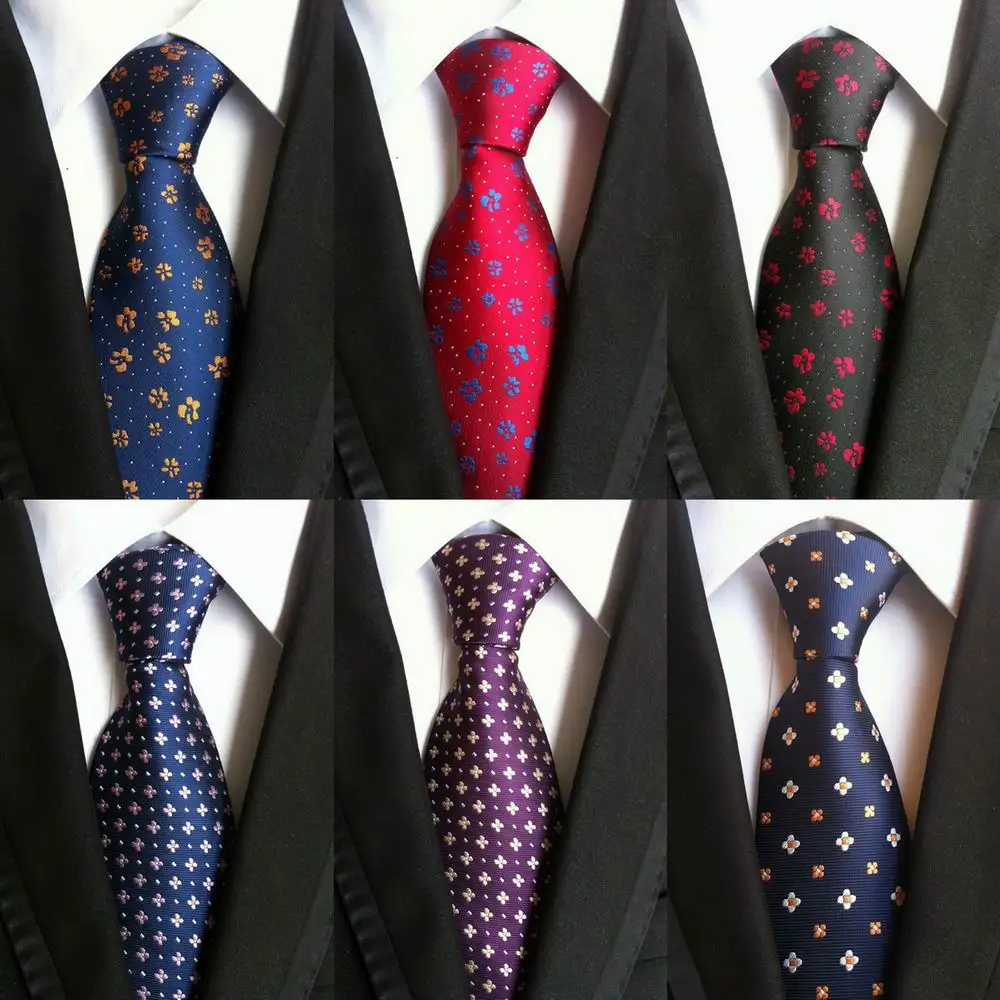 

New Classic 8cm Floral Blue Yellow Black Red Silk Ties Mens Neck Tie Jacquard Woven Ties for Men Wedding Business Party Gravatas
