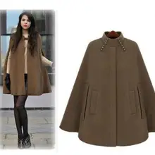 Уличное модное женское кашемировое пальто шерстяное пончо Осень Зима Повседневное шерстяное пальто Пуговицы Свободный плащ накидка пальто верхняя одежда