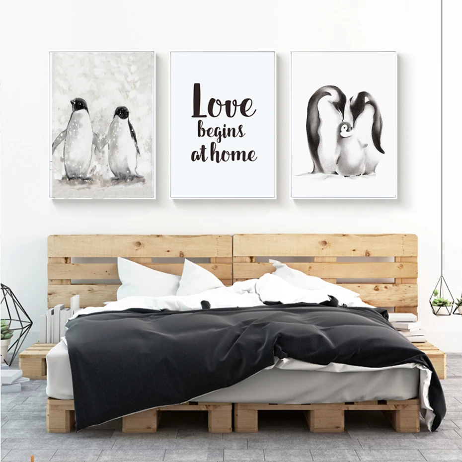 

Modern Penguin Family Love Canvas Painting Poster Print Nordic Pop Wall Art Animals Pictures for Living Room Home Decor No Frame