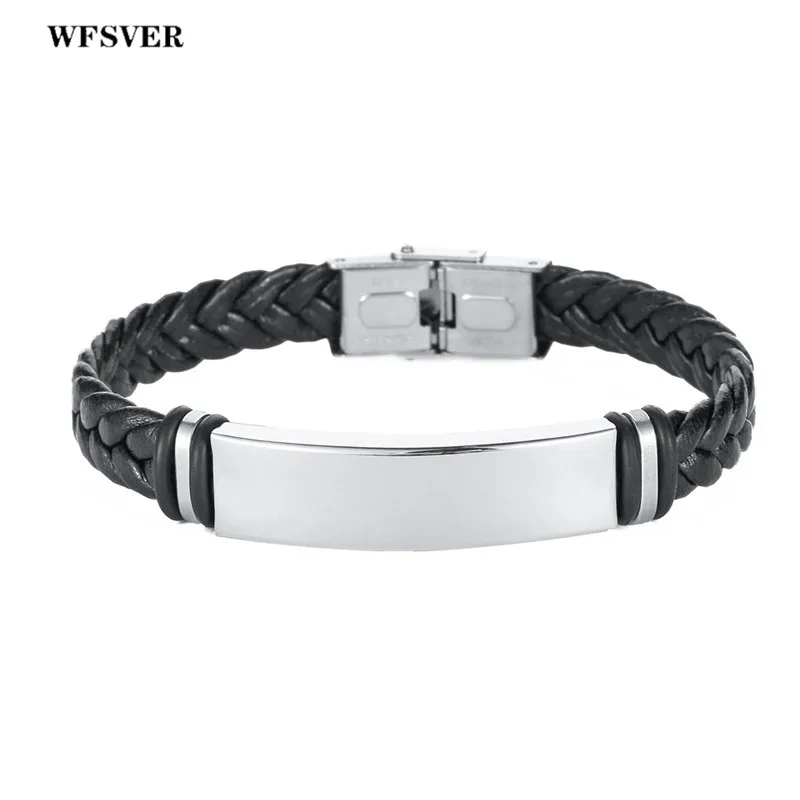 WFSVER дизайн мужской черный ручной ткачество кожаный браслет из нержавеющей стали браслет для мужчин Панк ювелирные изделия