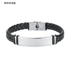 WFSVER дизайн мужской черный ручной ткачество кожаный браслет из нержавеющей стали браслет для мужчин Панк ювелирные изделия