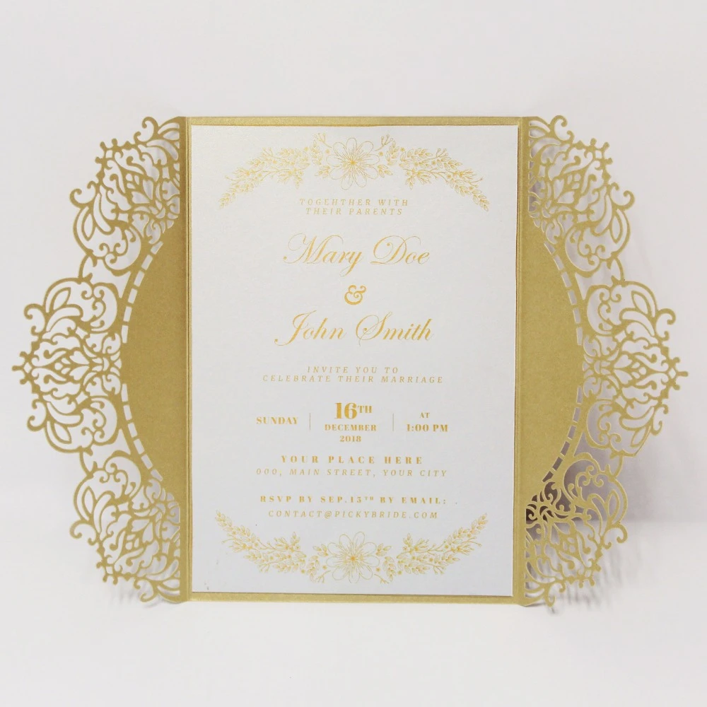 Laser Cut Wedding Invitations Unique Lace Invitation Cards Gold Wedding  Invitation With Envelopes - Set Of 50 Pcs - Cards & Invitations - AliExpress