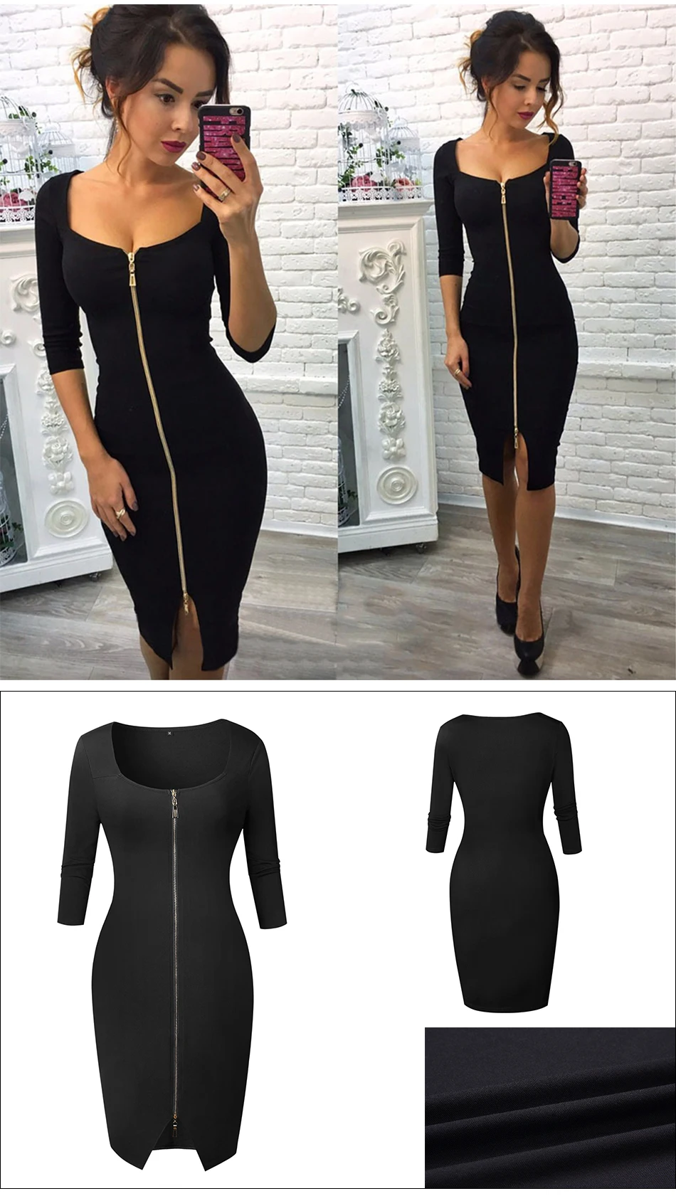 Women's Sexy Low Cut Bodycon Club Dress Black