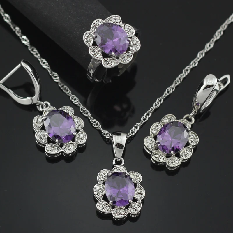 Nice Wedding Jewelry Sets Necklace Pendant Hoop Earring Ring Size 6 7 8 9 10 Party T010Z | Украшения и аксессуары
