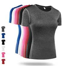 Рубашка для йоги, женская спортивная одежда с коротким рукавом, компрессионные топы для фитнеса, йоги, женские футболки для пробежек, тренировок, спортзала, спортивные футболки размера плюс