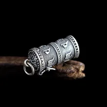 Ограниченная партия круглый слайд Тибет мантра скакательного коробка стерлингового 925 Подвески Буддизм Дизайн тайский ожерелья ретро