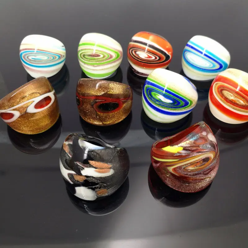 

10 PCS randomly mixed with coloured glaze rings Murano hot gold foil color ring more 17-19 mm