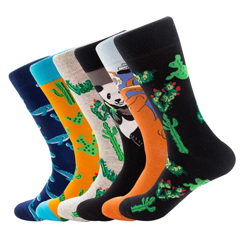 Носки в уличном стиле с изображением панды, растений, Кита, кактуса, осьминога, Осень-зима, забавные счастливые носки, хлопковые мужские носки, женские носки