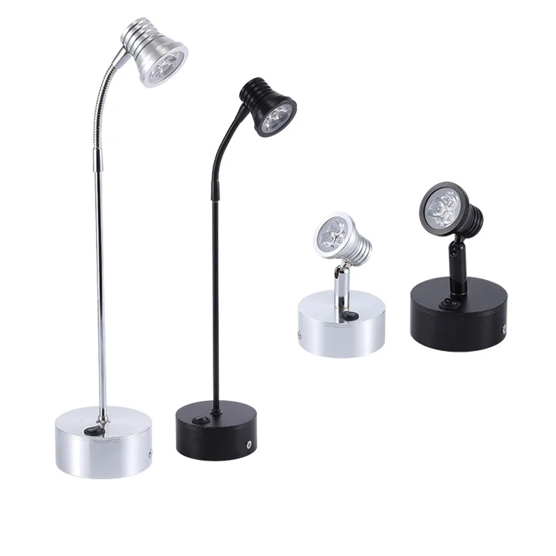 

LED Spotlights ceiling lights 3W AC85-265v Surface Mounted Adjustable Wall Lights Flexible Hose for cabinet counter showcase