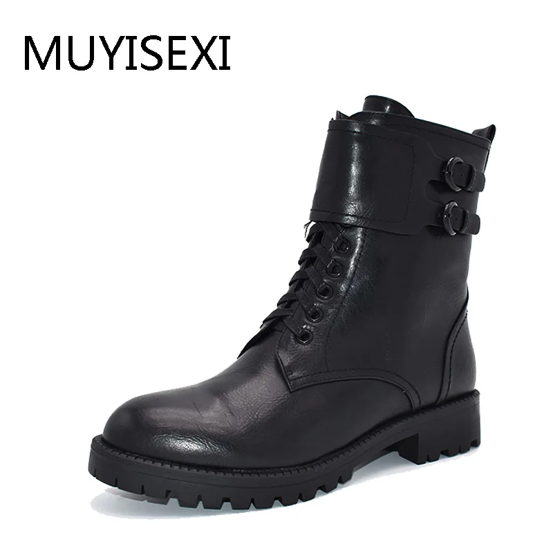 

Boots Motorcycle 4cm Chunky Heel Ankle Boots Round Toe Boots Women's Winter Russia chaussure femme Plus Size HF007 MUYISEXI