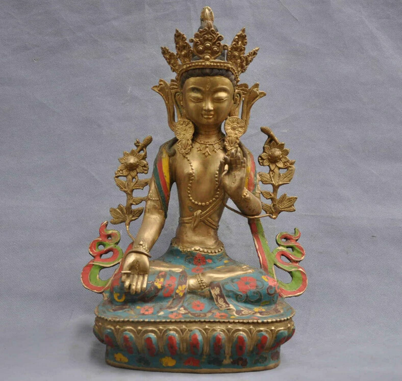 

17" Tibet Buddhism White Tara Bodhisattva Buddha Cloisonne Bronze Statue decoration bronze factory outlets