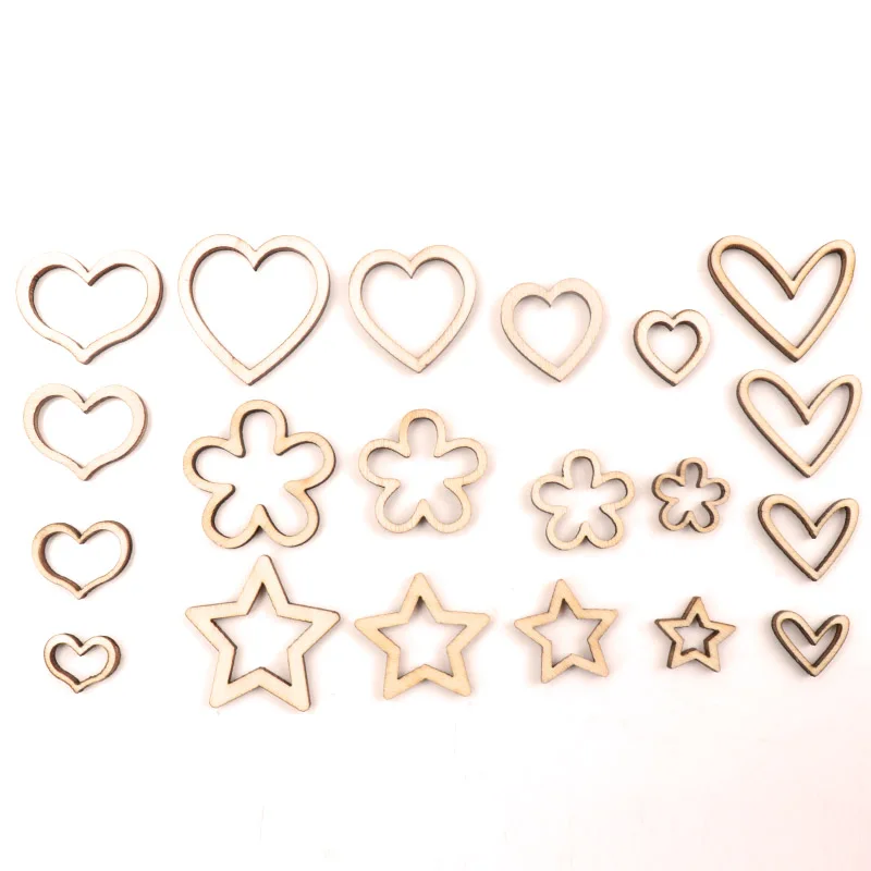 Description Picture 4 of itemNatural Wooden Hollow Flower Star Heart  Handmade Wooden Crafts Accessory Home Decoration Scrapbookings DIY 10-30mm 50pcs