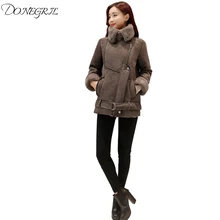 Осень зима мода имитация оленьей шкуры шерсть женские с длинной деталью куртки осень зима лацкан с длинными рукавами ремень пальто