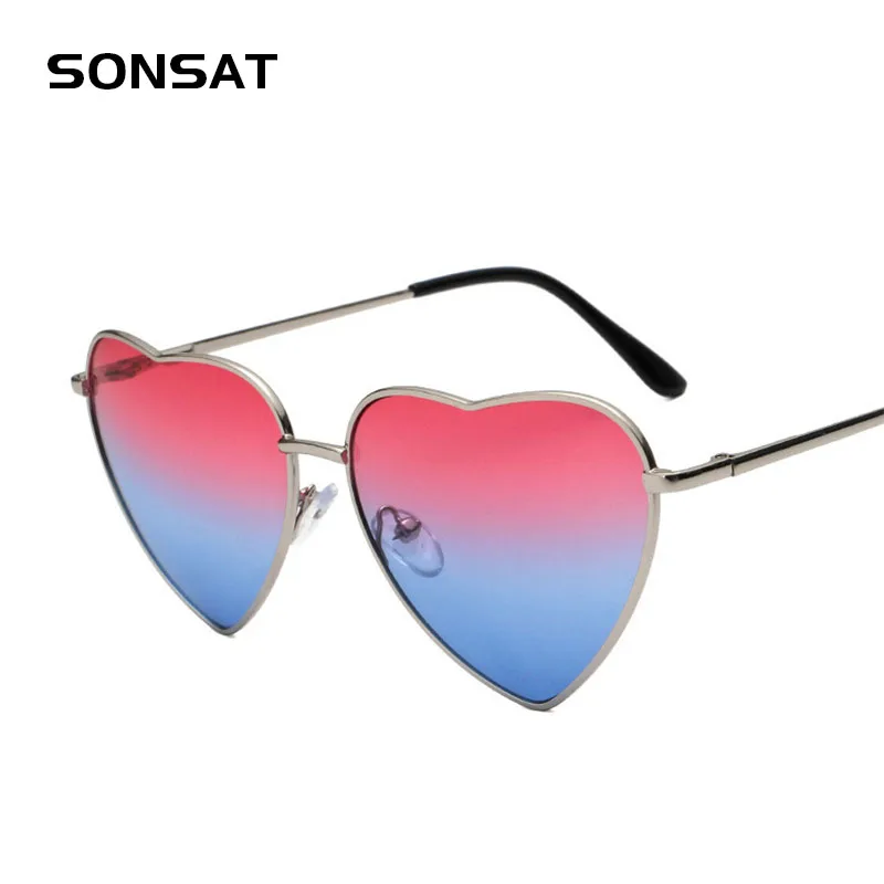

Sonsat Heart Shaped Sunglasses Women Pink Metal Frame Reflective Lens Sun protection Sunglasses Men Mirror De Sol Fashion