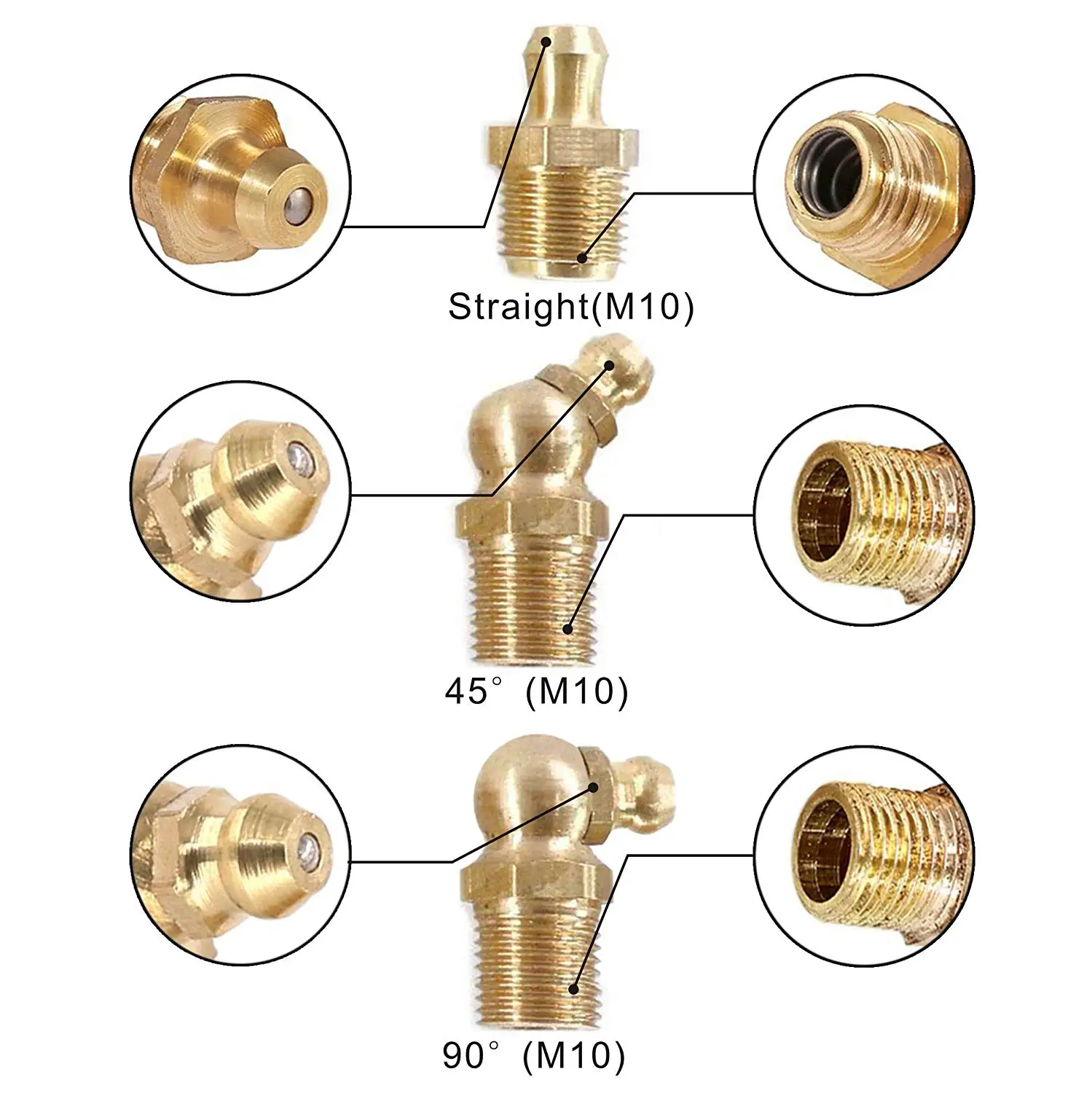 135 шт. M6 M8 M10 латунный Zerk смазочный ниппель фитинги Ассортимент Комплект для автомобиля грузовик экскаватор смазочная Форсунка