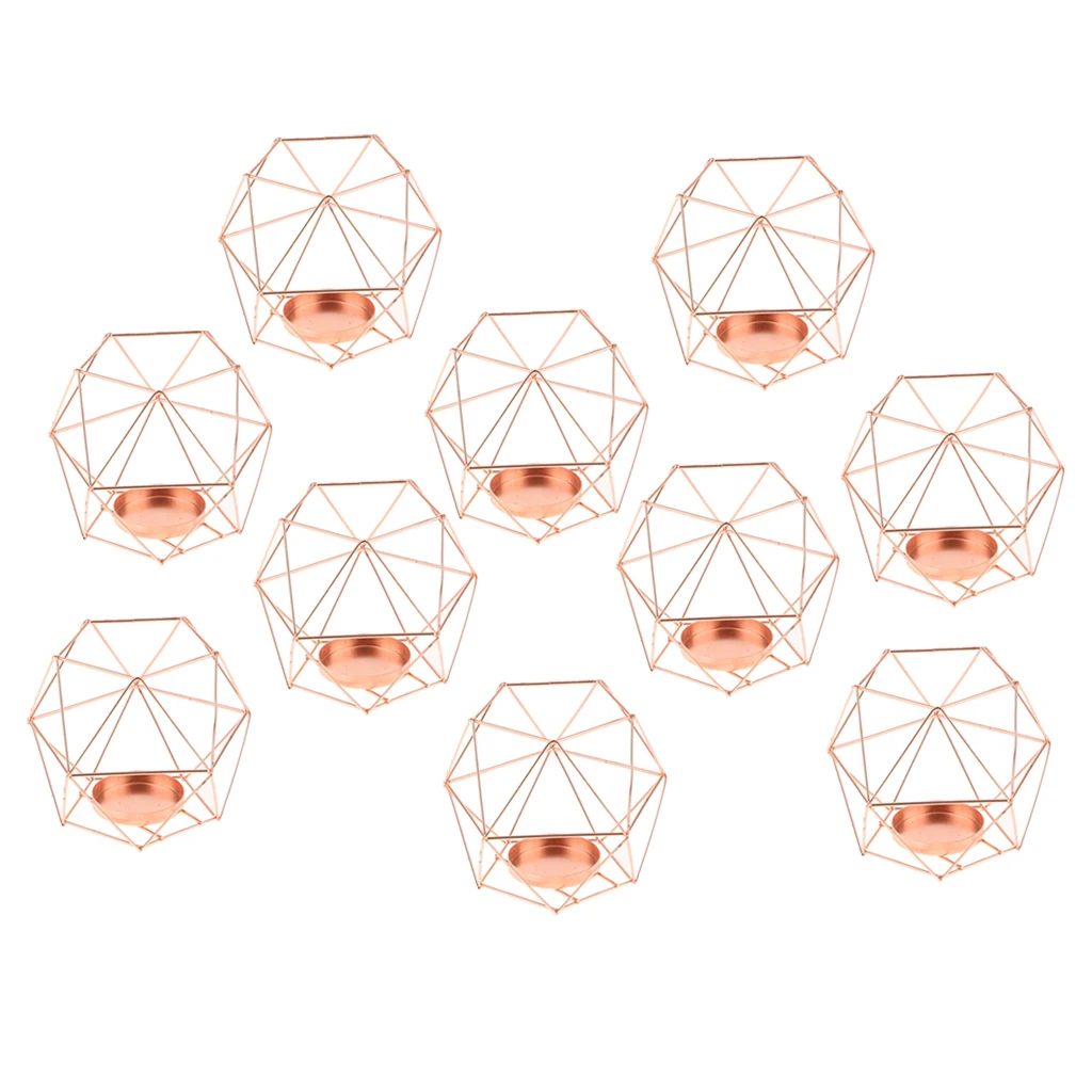 10 Pcs 3D Geometric Wedding Candlestick Candle Tealight Holder Rose Golden