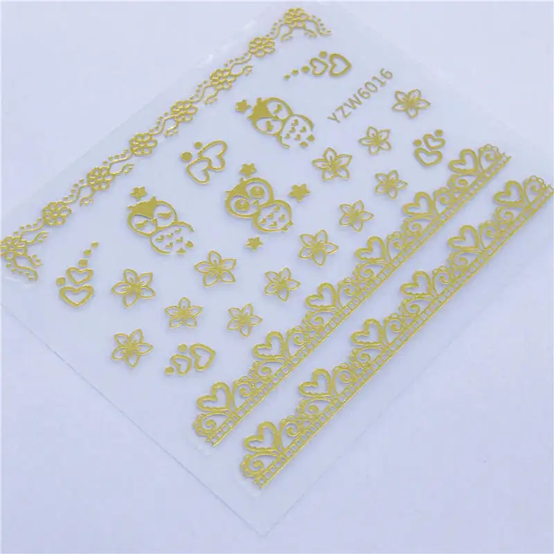 FWC блестящие 3D золотые наклейки для ногтей с золотым блеском, клеящиеся цветы, лоза для маникюра, смешанные наклейки для ногтей - Цвет: YZW6016