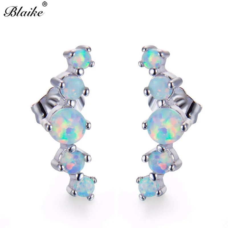 Blaike Белый огненный опал круглые серьги-гвоздики для женщин 925 пробы заполненная серебром серьга с камнем-талисманом Женская мода Ювелирные изделия Подарки