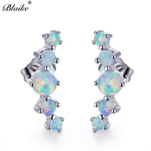 Blaike Белый огненный опал круглые серьги-гвоздики для женщин 925 пробы заполненная серебром серьга с камнем-талисманом Женская мода Ювелирные изделия Подарки