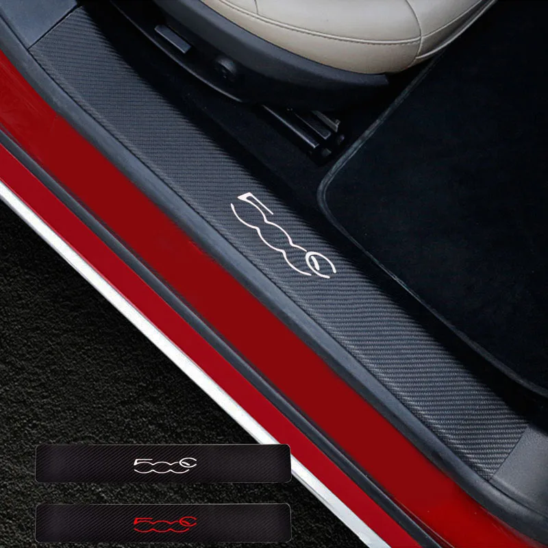 

2PCs Door Threshold Guard For Fiat 500C Car Door Sill Scuff Plate Protector Carbon Fiber Pu leather Car Accessories