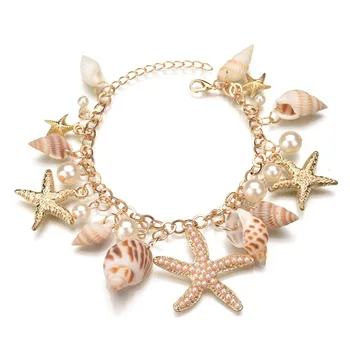 

Fashion Star Starfish Conch Shell Bracelet Bangle Charm Multi-element Bracelet For Women Jewelry Summer Style Beach Best Gift
