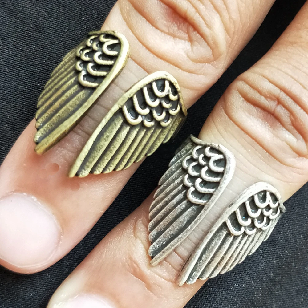 Винтажное регулируемое кольцо с крыльями ангела из сплава, античные серебряные панк кольца с перьями для женщин, модные ювелирные изделия для женщин и мужчин, подарки