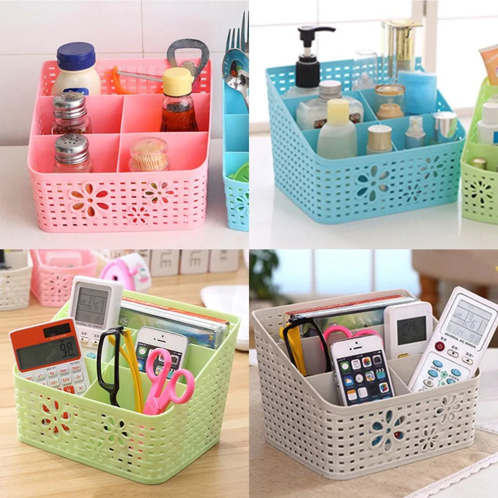 

5 Grid Desktop Organizer Storage Box Cosmetic Makeup Organizer Baskets Remote Control Holder 4 Colors