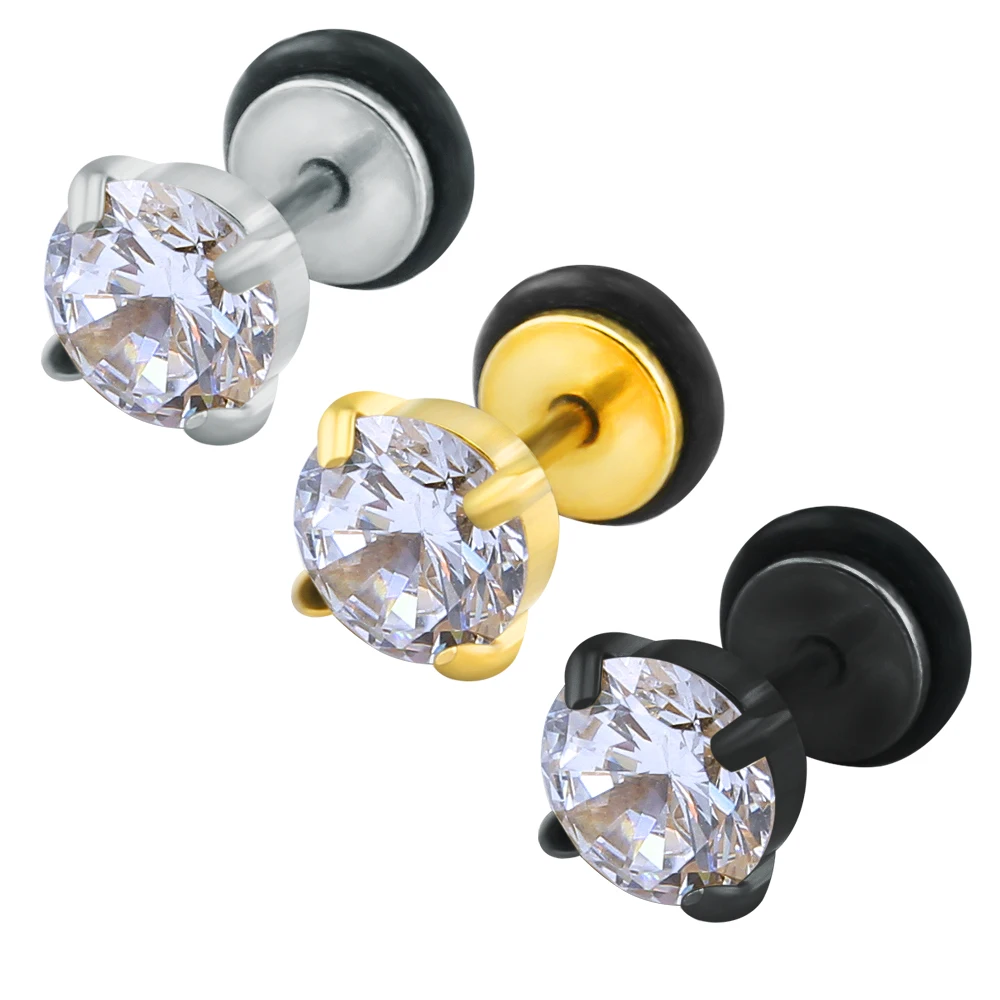 Серьги с кубическим цирконием, cz, панк серьги, черные ювелирные изделия из нержавеющей стали, маленькие серьги-гвоздики для мужчин и женщин, металлический винт для мужчин