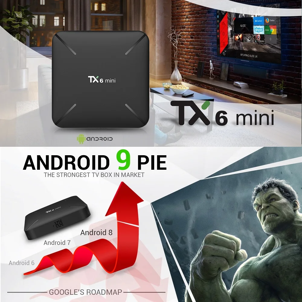 TX6 Мини Смарт ТВ коробка Android 9,0 2 Гб 16 Гб Allwinner H6 четырехъядерный ALICE UX HDR 4 K 2,4G Wifi проигрыватель Google TX6mini телеприставка