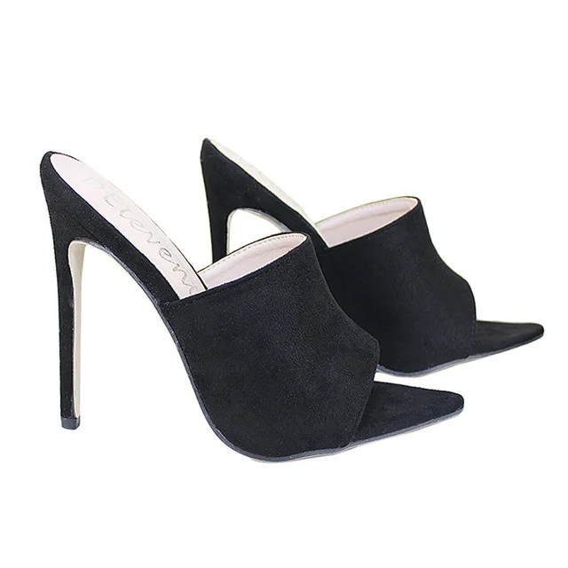 Г.; яркие сандалии в европейском стиле; роскошные босоножки на высоком каблуке с кроличьим мехом; шлепанцы; женская обувь больших размеров 35-43 - Цвет: black microfiber