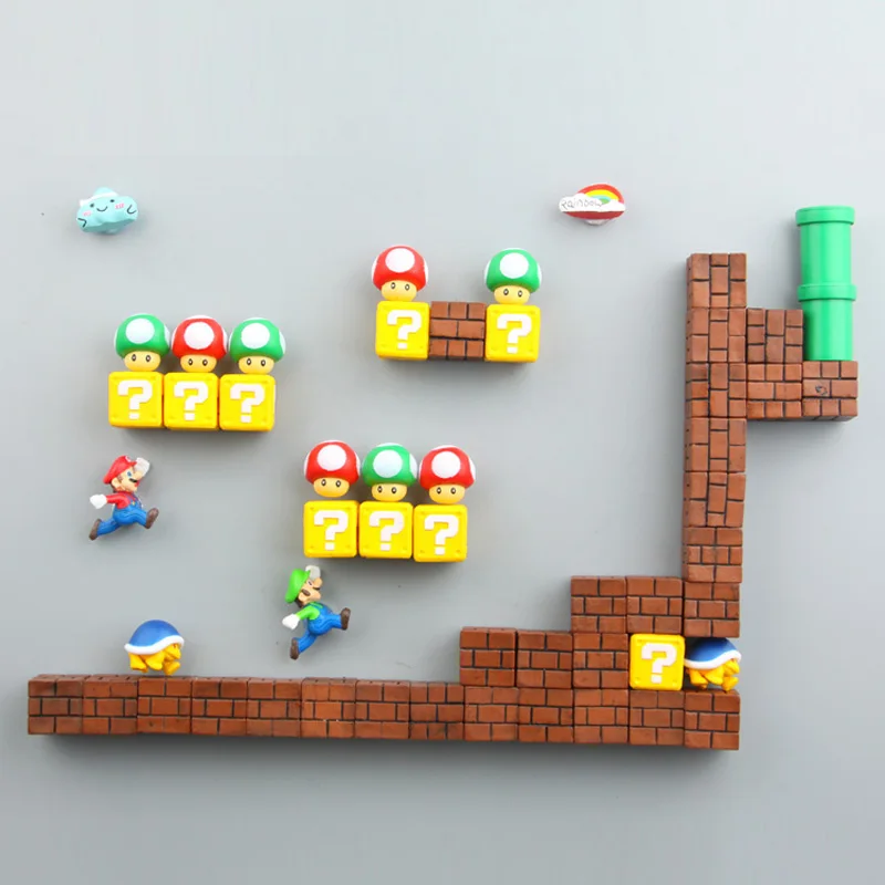 39 шт. 3D декорации стереоскопические магниты Super Mario Bros на холодильник стикер сообщений для взрослых мужчин и девочек Детские игрушки для мальчиков подарок на день рождения