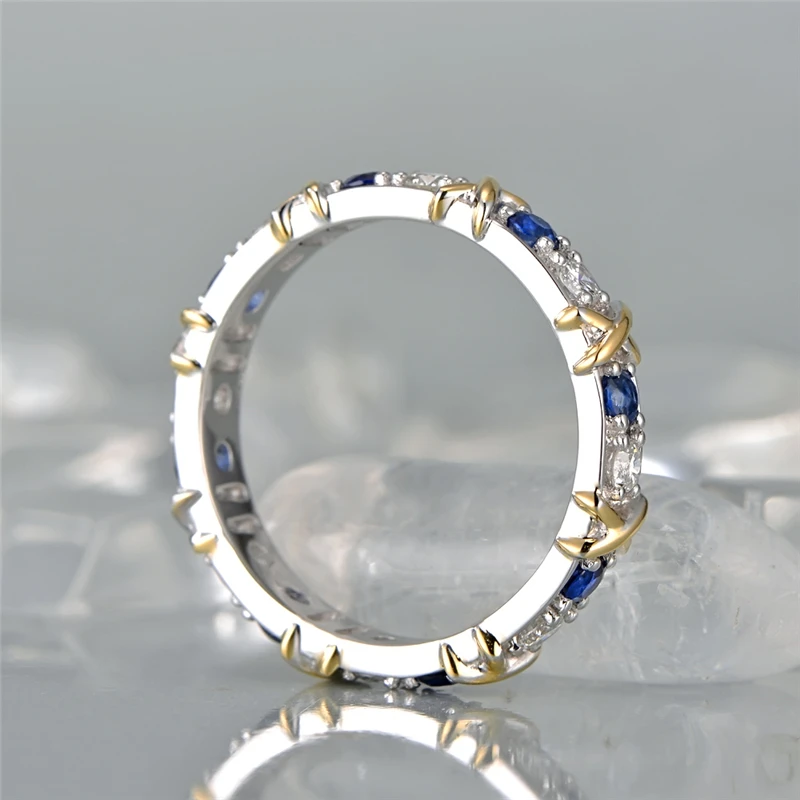 925 пробы, серебряные кольца для женщин, белое, синее, Кристальное кольцо, смешанные металлические цвета, золотое, серебряное, обручальное кольцо
