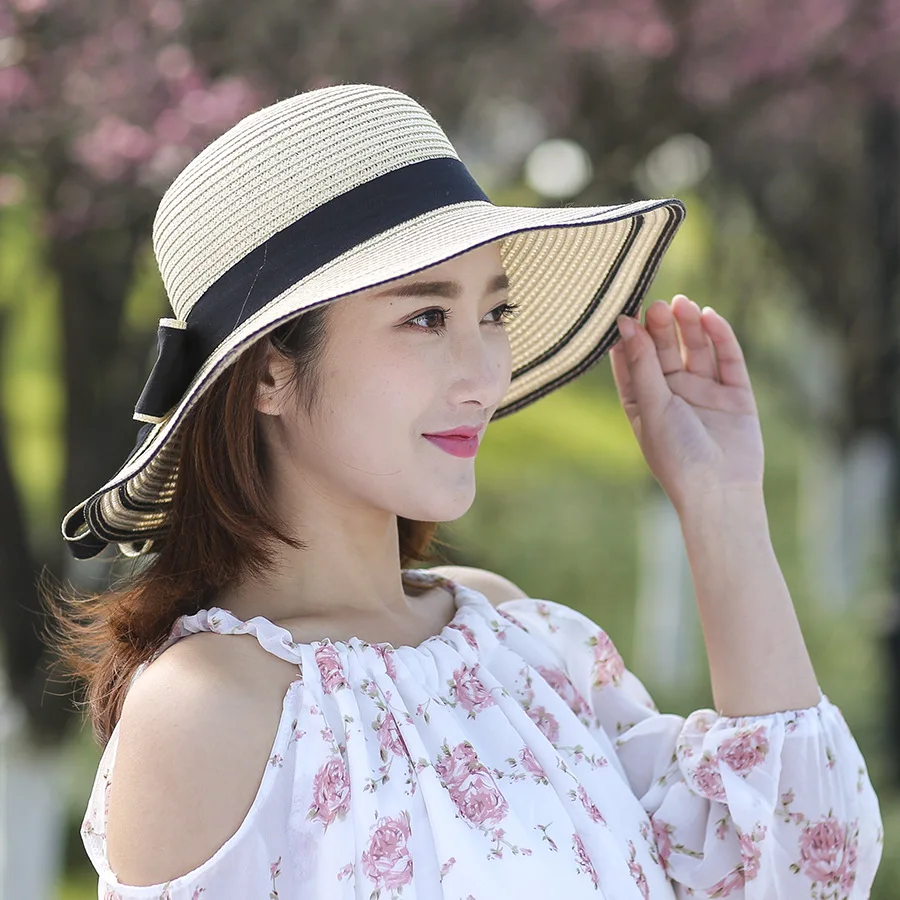 Уличная Складная соломенная шляпа женская летняя Корейская версия прилива вдоль дамы Солнцезащитная шляпа от солнца летняя пляжная шляпа