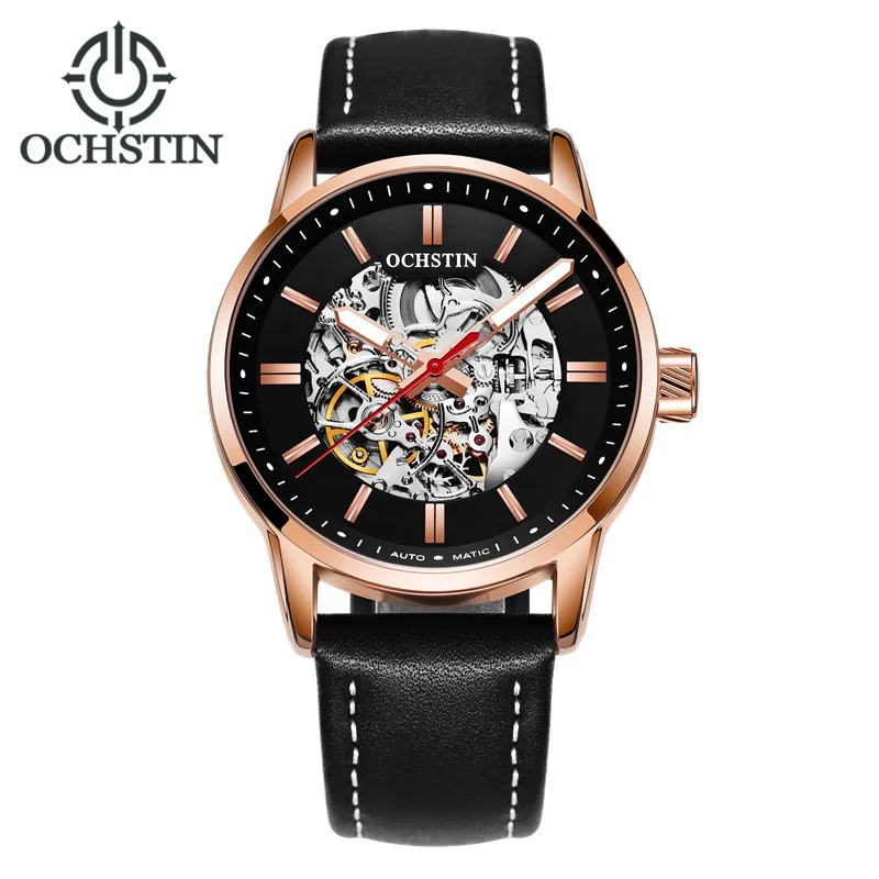 

OCHSTIN Luxury Fashion Male Automatic Mechanical Watches Men's Classic Stylish Casual Waterproof Genuine Leather Wristwatches Gi