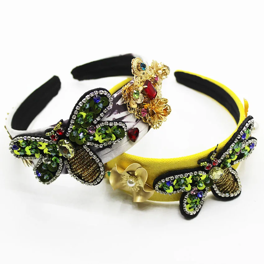 

Yellow White Baroque Gemstone Headband Gem Jewel Hair Band Jewel Hairband Diamond Women Bridal Ladies Butterfly Bee Hair Hoop