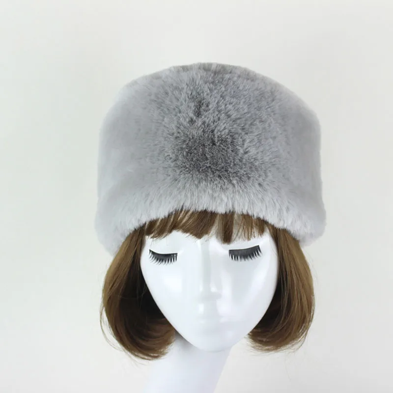 Женская шапка с плоским верхом, зимняя Черная шапка с искусственным мехом кролика, повседневная черная шапка, Япония и Южная Корея, Белая теплая зимняя шапка W050 - Цвет: Gray
