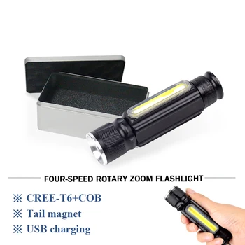 

Night reading COB flashlight with magnet usb charge XML T6 torch flash light waterproof Built-in 18650 battery camping hand lamp