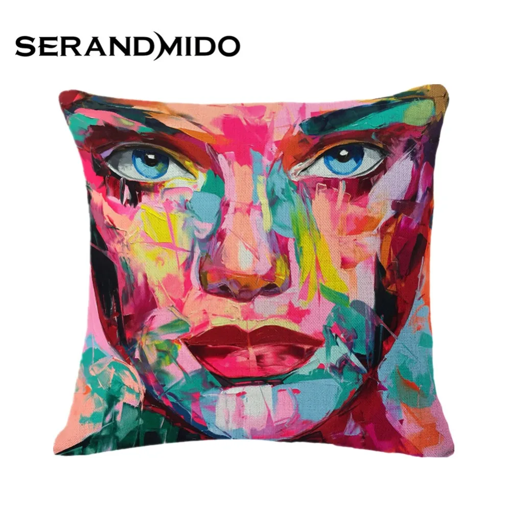 Graffiti Pop Art Cushions Oil Painting Face Portrait Print 45*45cm