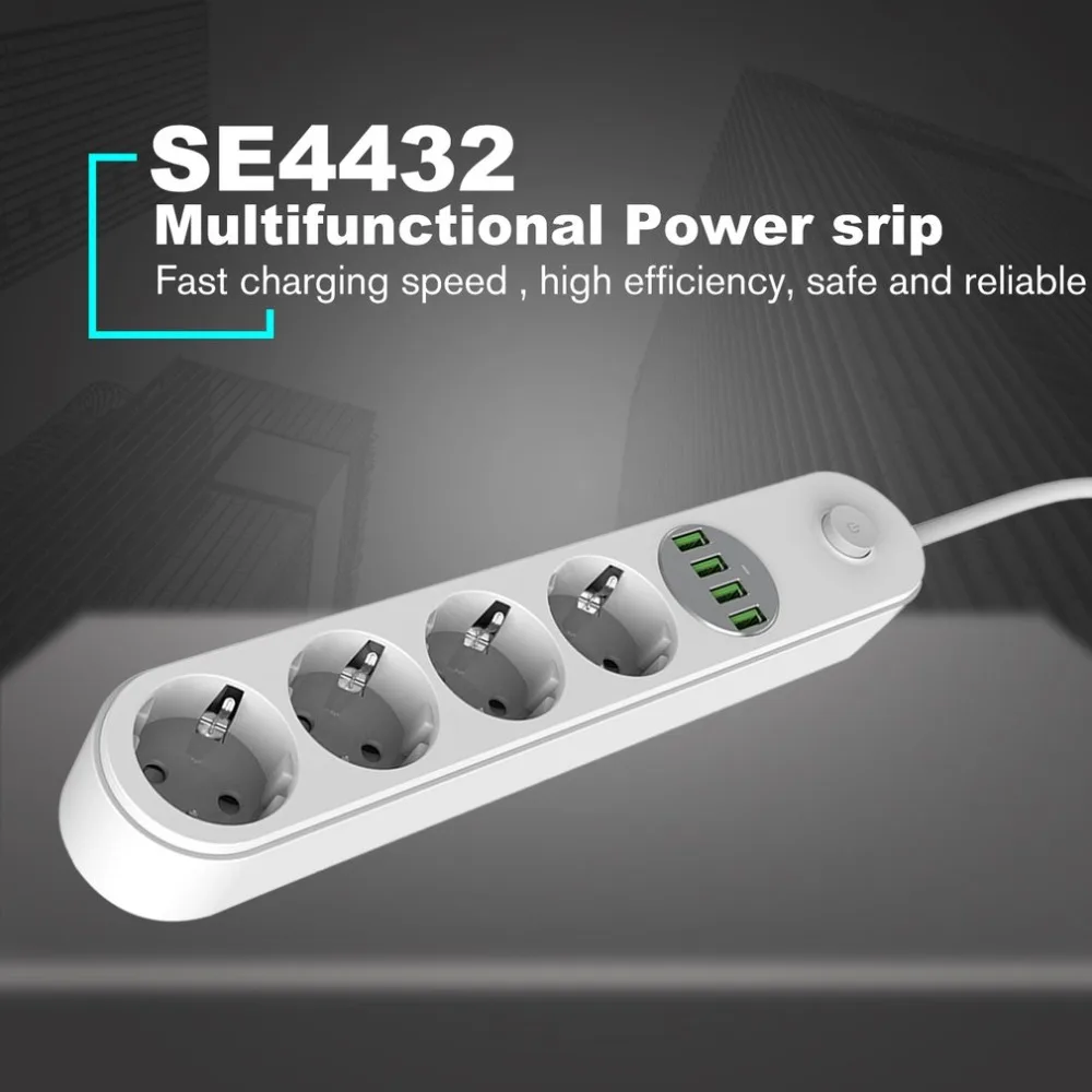 

OUTAD Multifunctional 2m EU Plug Power Srip with 4 USB Ports Extension Plug Fast Charging Power Socket Home Electronics