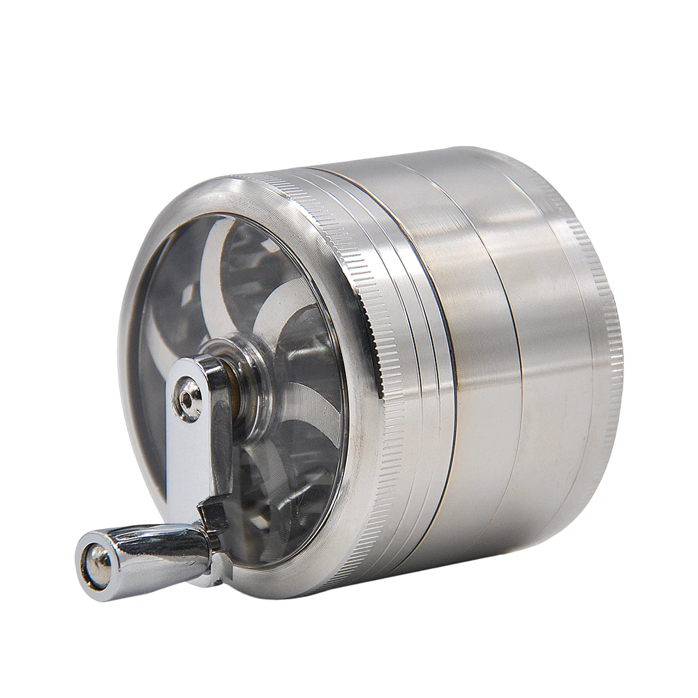 63mm/2.48'' 4 Layers Zinc Alloy Herb Grinder Hand Crank Metal Grinder