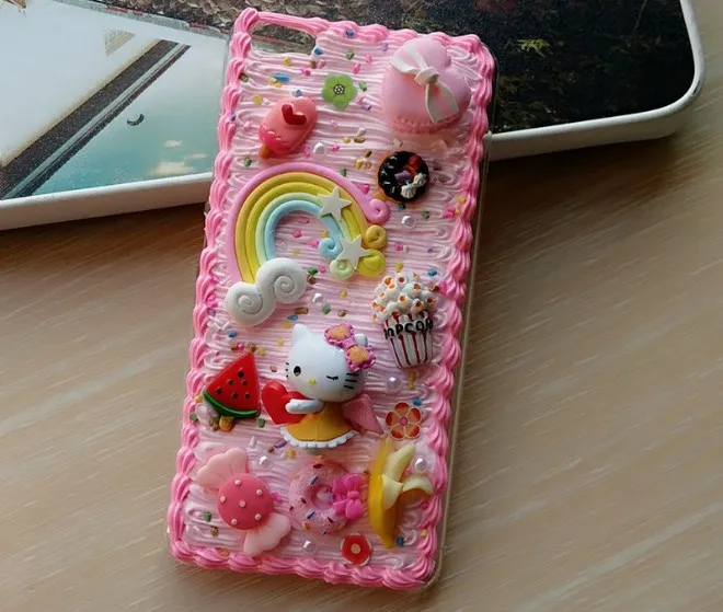 Goede Voor iphone 8 plus DIY case 3D hello kitty telefoon cover voor iphone X 8 7 6 6 s plus handgemaakte cream candy case gift meisje voor iphone 7