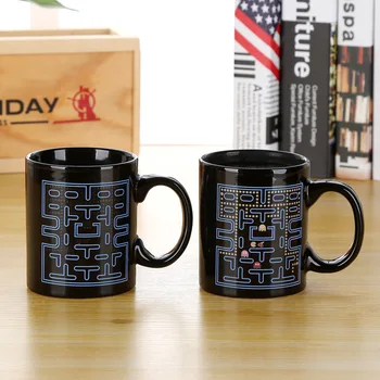 

Magic Color Change Ceramic Coffee Cup Pacman Style Morning Tea Mug Hot Water Color-changing Mug Good Gift