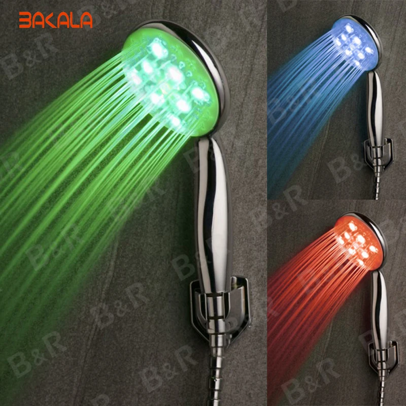 Preise BAKALA Wasser Saving Bunte LED Licht Bad Dusche kopf Hand Held Badezimmer Dusche Kopf Filter Düse QY 1007