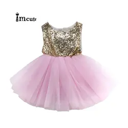Robe de princesse à sequins pour les enfants, vêtement fantaisie d'été, sans manches, tenue de baptême, mariage ou anniversaire, pour les petites filles 