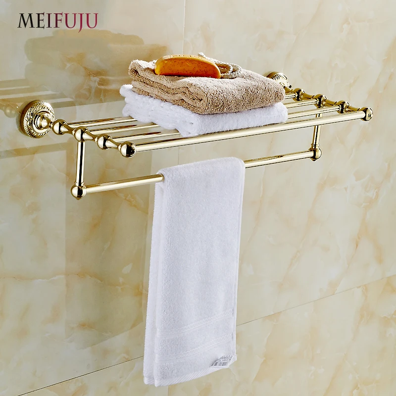 MEIFUJU High Quality Bathroom Towel Holder shelf Copper Brass Gold ...