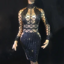 Dj блестящие стразы вечернее праздничное платье шикарные вечерние Роскошные Блестящий костюм женские платья для ночной жизни DN3004