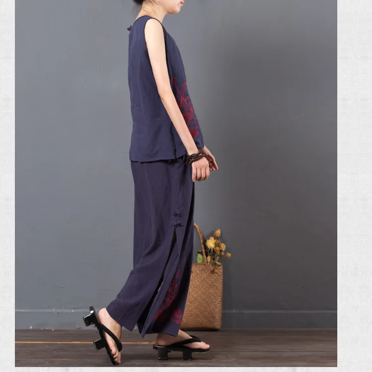 LZJN 2019 New Summer Women Sets Loose Tops and Pants Two Piece Suit Sets Women Casual Cotton Linen Tank Tops and Pants Set  (19)