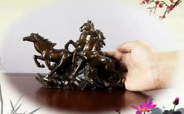 

Chinese Feng Shui Copper Bronze auspicious Gallop Run Three Horses Art Statue