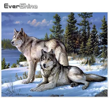 

EverShine 5D Diamond Painting Full Square Snow Wolf Diamond Art Diamond Embroidery Pictures Rhinestones Mosaic Winter Animal