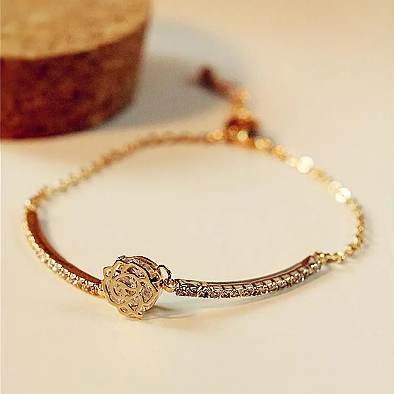 

Fashion Hollow Camellia Flower Design Bracelet Rhinestone Crystal Bangle Women Outdoor Wrist Decoration jb228